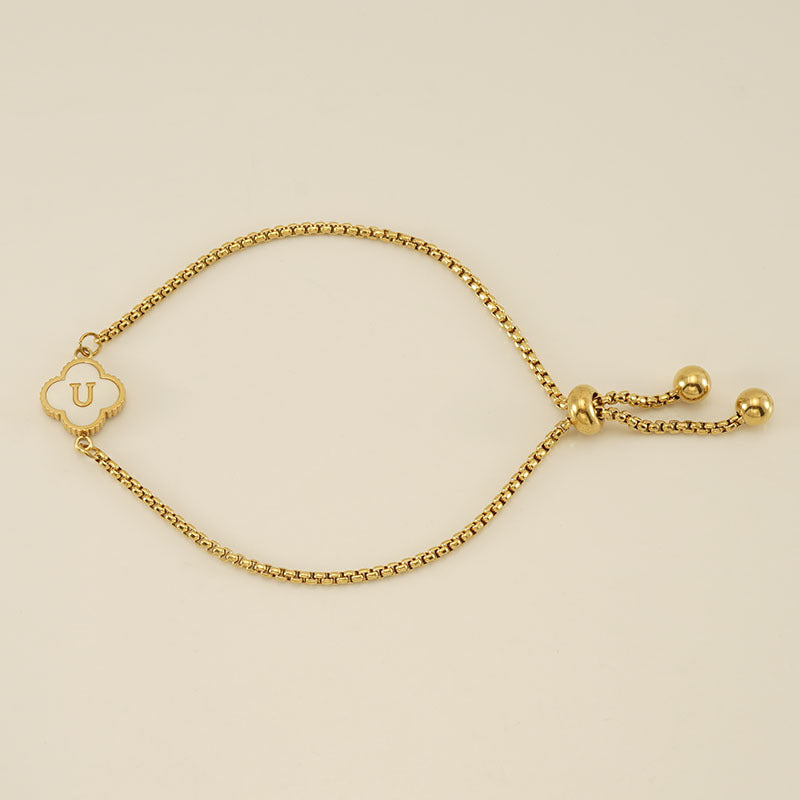 Gelang Fashion Four-Leaf Lucky Clover Huruf Inisial Nama Anda Berlapis Emas Dapat Disesuaikan - perhiasandirect