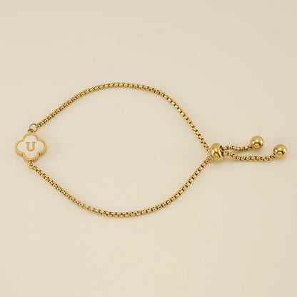 Gelang Fashion Four-Leaf Lucky Clover Huruf Inisial Nama Anda Berlapis Emas Dapat Disesuaikan - perhiasandirect
