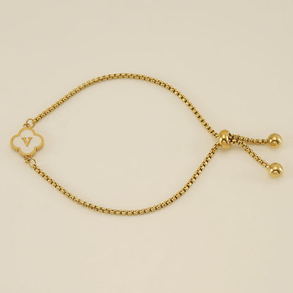 Gelang Fashion Four-Leaf Lucky Clover Huruf Inisial Nama Anda Berlapis Emas Dapat Disesuaikan - perhiasandirect