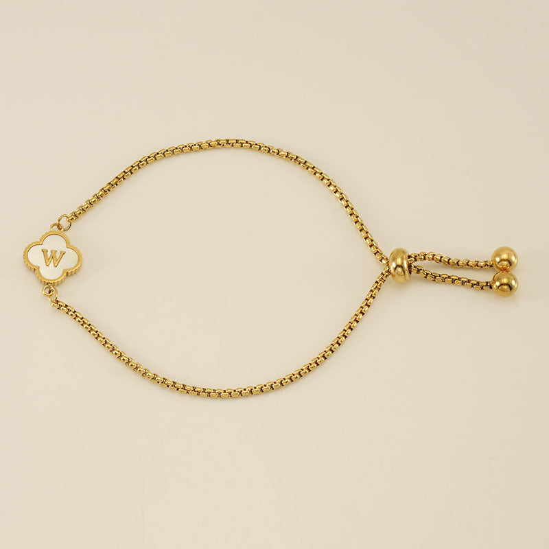 Gelang Fashion Four-Leaf Lucky Clover Huruf Inisial Nama Anda Berlapis Emas Dapat Disesuaikan - perhiasandirect