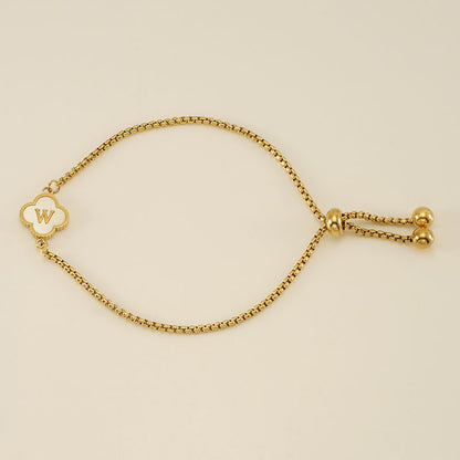 Gelang Fashion Four-Leaf Lucky Clover Huruf Inisial Nama Anda Berlapis Emas Dapat Disesuaikan - perhiasandirect