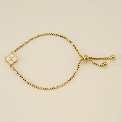 Gelang Fashion Four-Leaf Lucky Clover Huruf Inisial Nama Anda Berlapis Emas Dapat Disesuaikan - perhiasandirect