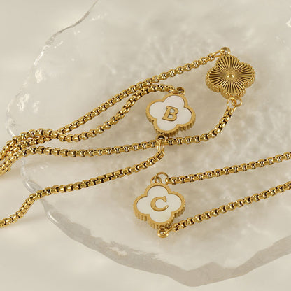 Gelang Fashion Four-Leaf Lucky Clover Huruf Inisial Nama Anda Berlapis Emas Dapat Disesuaikan - perhiasandirect3