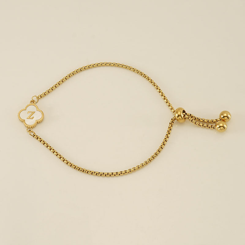 Gelang Fashion Four-Leaf Lucky Clover Huruf Inisial Nama Anda Berlapis Emas Dapat Disesuaikan - perhiasandirect