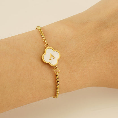 Gelang Fashion Four-Leaf Lucky Clover Huruf Inisial Nama Anda Berlapis Emas Dapat Disesuaikan - perhiasandirect5.1