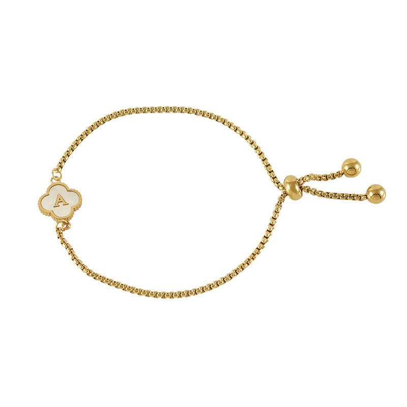 Gelang Fashion Four-Leaf Lucky Clover Huruf Inisial Nama Anda Berlapis Emas Dapat Disesuaikan - perhiasandirect5