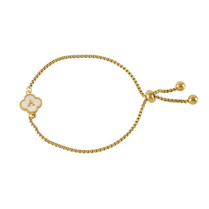 Gelang Fashion Four-Leaf Lucky Clover Huruf Inisial Nama Anda Berlapis Emas Dapat Disesuaikan - perhiasandirect5