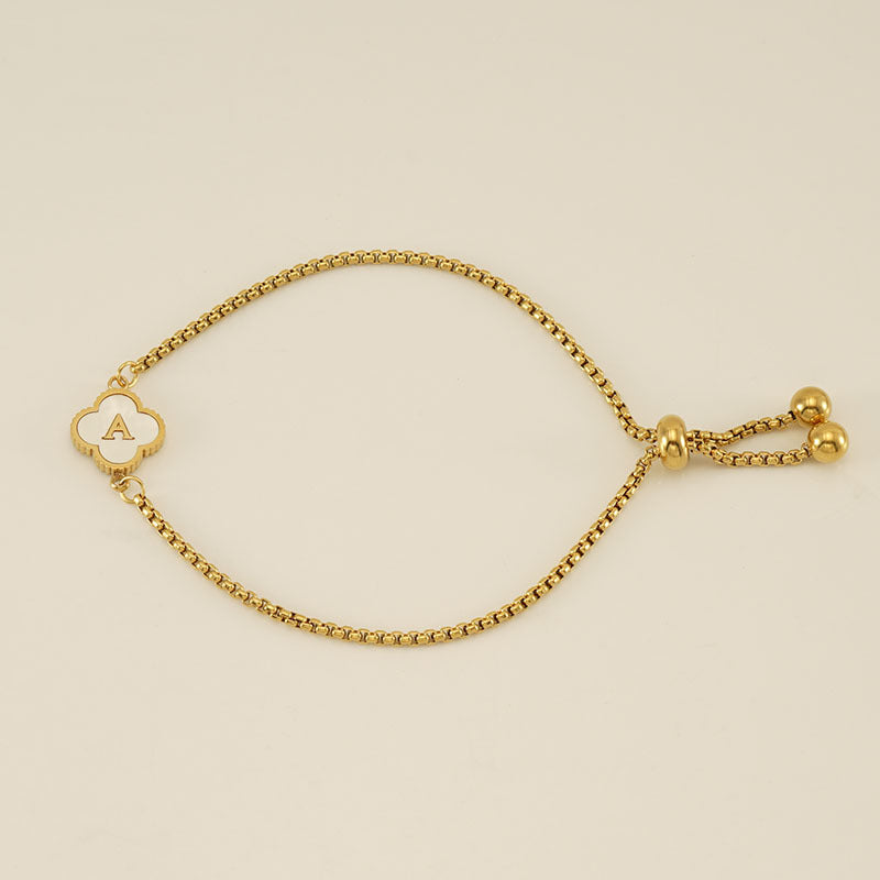 Gelang Fashion Four-Leaf Lucky Clover Huruf Inisial Nama Anda Berlapis Emas Dapat Disesuaikan - perhiasandirect6