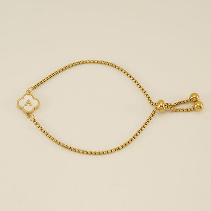 Gelang Fashion Four-Leaf Lucky Clover Huruf Inisial Nama Anda Berlapis Emas Dapat Disesuaikan - perhiasandirect6