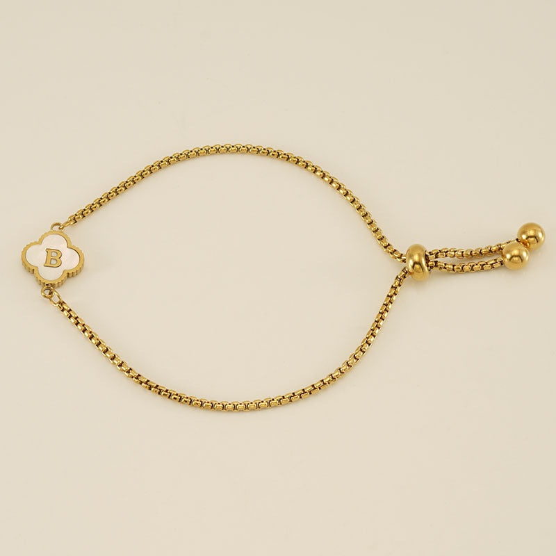 Gelang Fashion Four-Leaf Lucky Clover Huruf Inisial Nama Anda Berlapis Emas Dapat Disesuaikan - perhiasandirect7