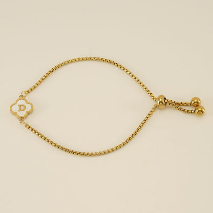 Gelang Fashion Four-Leaf Lucky Clover Huruf Inisial Nama Anda Berlapis Emas Dapat Disesuaikan - perhiasandirect