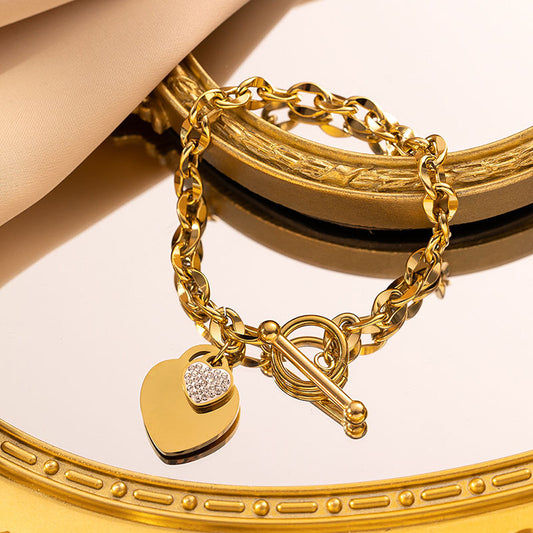 Gelang Hati Lapis Emas 18k Wanita - Perhiasan Stainless Steel Elegan, Aksesoris Harian Trendy, Hadiah Ulang Tahun, Grosir Harga Terbaik1