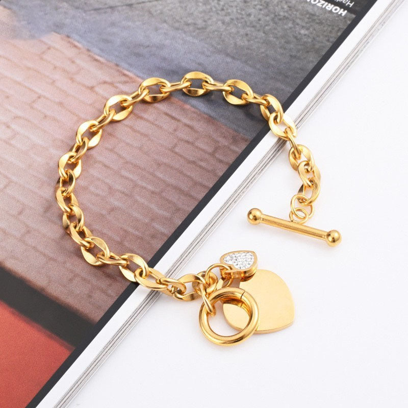 Gelang Hati Lapis Emas 18k Wanita - Perhiasan Stainless Steel Elegan, Aksesoris Harian Trendy, Hadiah Ulang Tahun, Grosir Harga Terbaik10