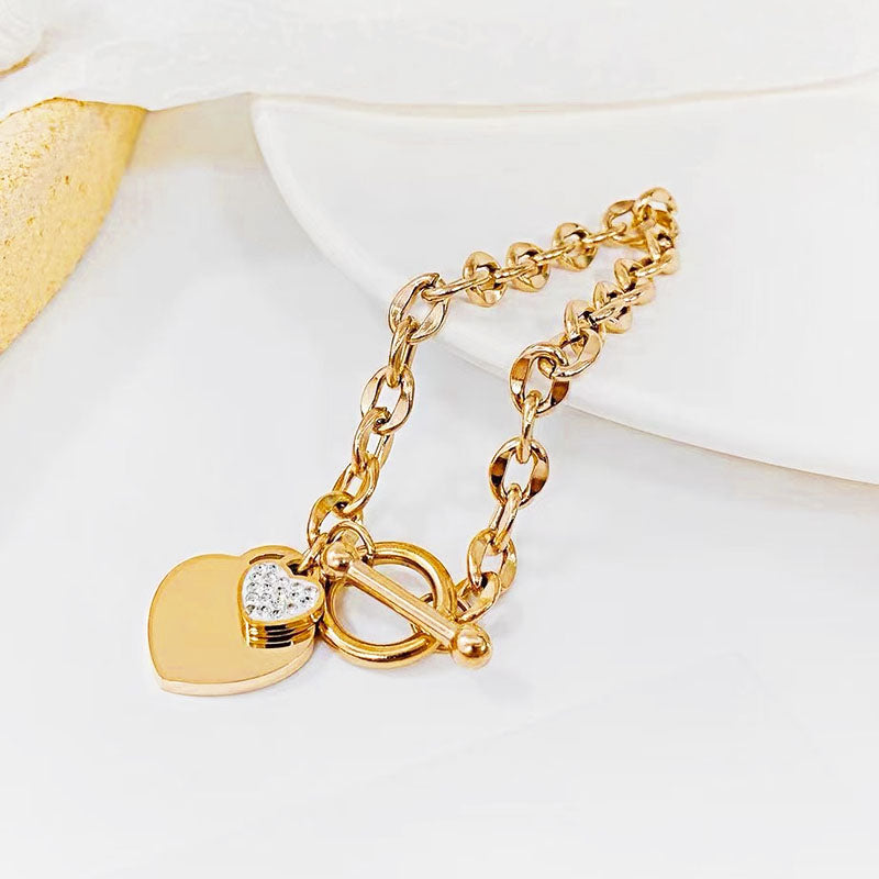 Gelang Hati Lapis Emas 18k Wanita - Perhiasan Stainless Steel Elegan, Aksesoris Harian Trendy, Hadiah Ulang Tahun, Grosir Harga Terbaik6