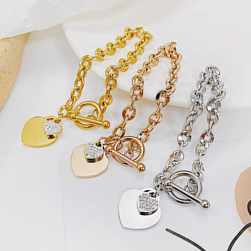 Gelang Hati Lapis Emas 18k Wanita - Perhiasan Stainless Steel Elegan, Aksesoris Harian Trendy, Hadiah Ulang Tahun, Grosir Harga Terbaik9