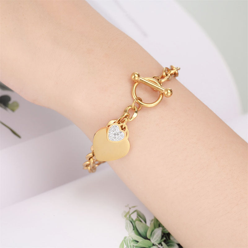 Gelang Hati Lapis Emas 18k Wanita - Perhiasan Stainless Steel Elegan, Aksesoris Harian Trendy, Hadiah Ulang Tahun, Grosir Harga Terbaik 2