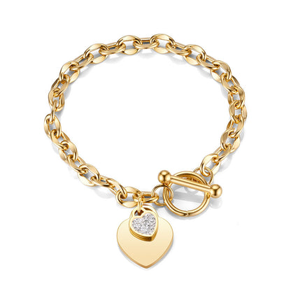 Gelang Hati Lapis Emas 18k Wanita - Perhiasan Stainless Steel Elegan, Aksesoris Harian Trendy, Hadiah Ulang Tahun, Grosir Harga Terbaik 4