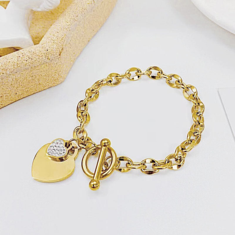 Gelang Hati Lapis Emas 18k Wanita - Perhiasan Stainless Steel Elegan, Aksesoris Harian Trendy, Hadiah Ulang Tahun, Grosir Harga Terbaik 8