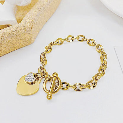 Gelang Hati Lapis Emas 18k Wanita - Perhiasan Stainless Steel Elegan, Aksesoris Harian Trendy, Hadiah Ulang Tahun, Grosir Harga Terbaik 8
