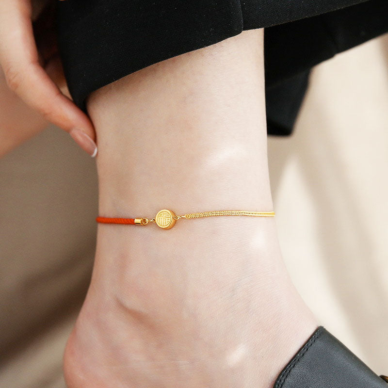 Gelang Kaki 'Fu' Wanita - Gelang Kaki Stainless Steel Anti Kusam, Rantai Emas Trendy, Aksesoris Fashion, Grosir Harga Terbaik 1