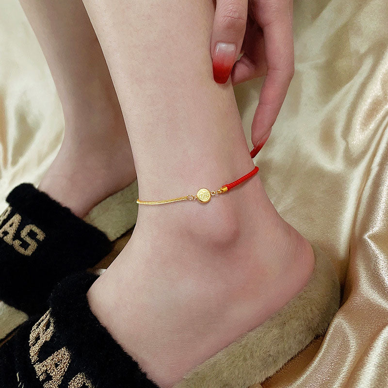 Gelang Kaki 'Fu' Wanita - Gelang Kaki Stainless Steel Anti Kusam, Rantai Emas Trendy, Aksesoris Fashion, Grosir Harga Terbaik 3