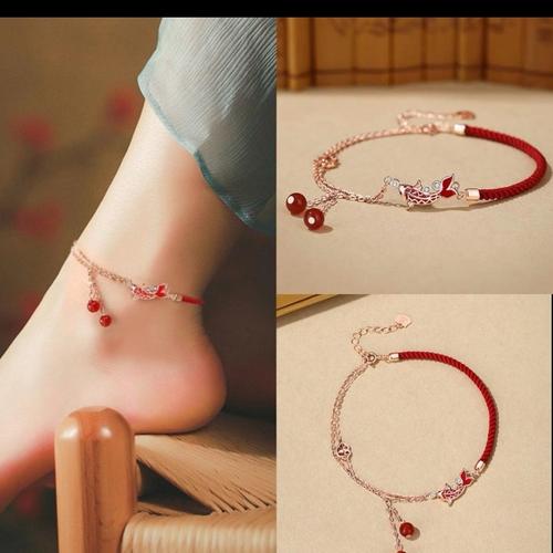 Gelang Kaki Koi Lucky Jade Tali Merah • Model Baru • Aksesoris Keberuntungan Wanita perhiasandirect