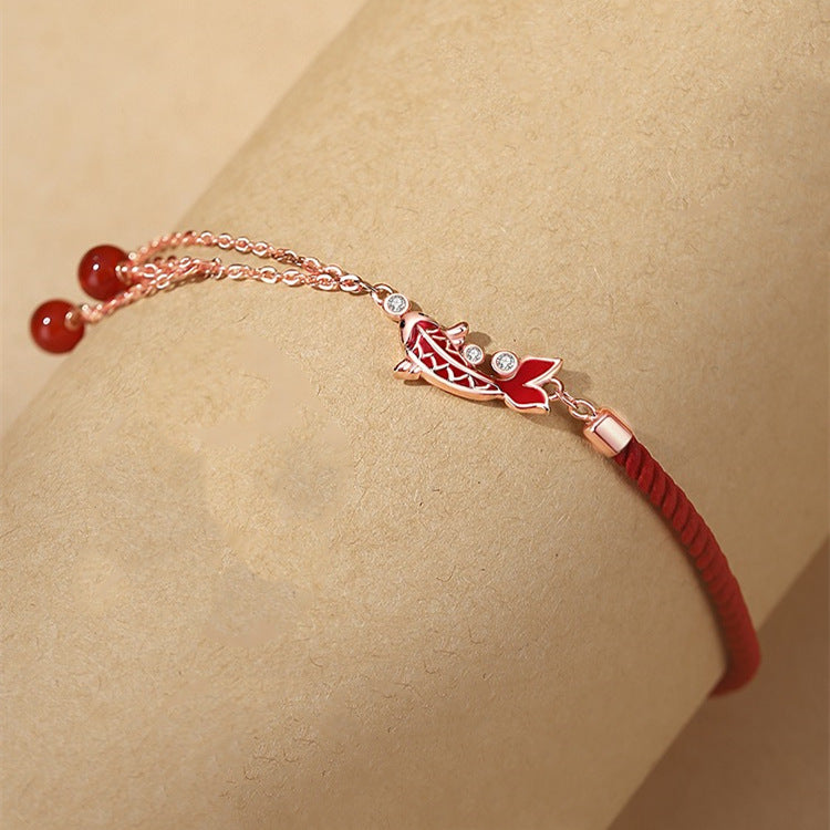 Gelang Kaki Koi Lucky Jade Tali Merah • Model Baru • Aksesoris Keberuntungan Wanita perhiasandirect
