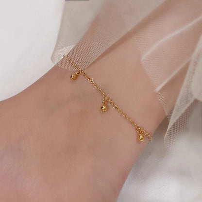 Gelang Kaki Wanita - Gelang Kaki Stainless Steel dengan Manik Emas 18k, Aksesoris Fashion Trendy Anti Kusam, Grosir Harga Terbaik 2