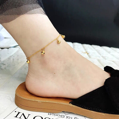 Gelang Kaki Wanita - Gelang Kaki Stainless Steel dengan Manik Emas 18k, Aksesoris Fashion Trendy Anti Kusam, Grosir Harga Terbaik 5