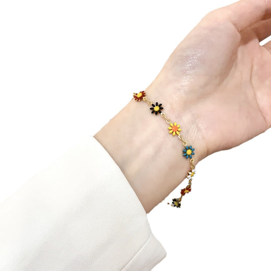 Gelang Rantai Bunga Daisy Korea – Lapis Emas 18K | Antikarat & Antialergi | Fashion Wanita Elegan - perhiasandirect
