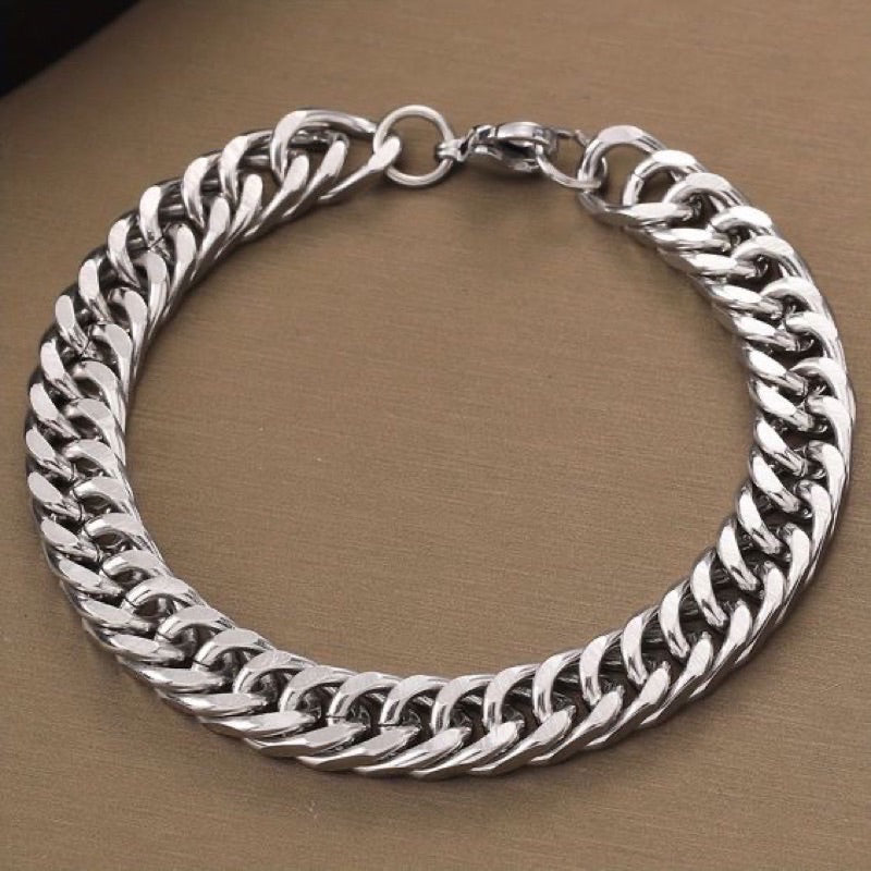 Gelang Rantai Titanium Silver Terlaris Pria Dan Wanita Anti Karat - perhiasandirect