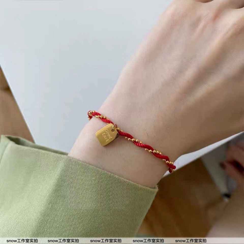 Gelang Tali Merah Keberuntungan – Baja Titanium, Gaya Korea, Hadiah Tahun Baru perhiasandirect