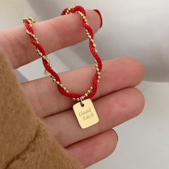 Gelang Tali Merah Keberuntungan – Baja Titanium, Gaya Korea, Hadiah Tahun Baru