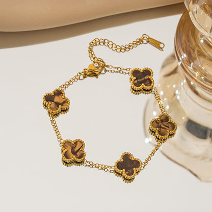 Gelang Titanium Bunga Four-leaf Clover Bolak Balik 13MM Bergradiasi Anti karat Dan Anti Luntur Cantik dan Elegan Fashion - perhiasandirect