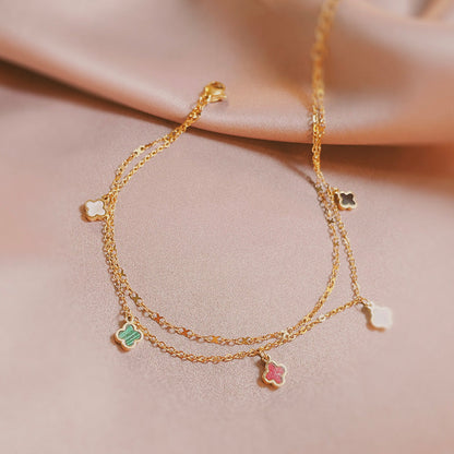 Gelang Titanium Warna-warni Motif Four-leaf Clover • Gaya Korea Kekinian • Anti Karat & Elegan perhiasandirect