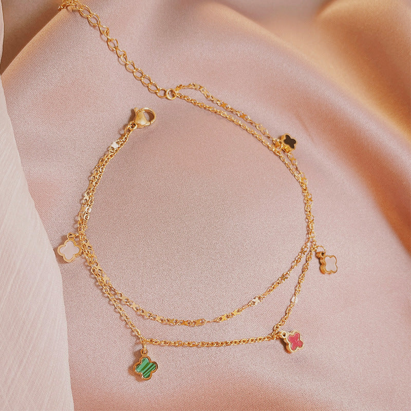 Gelang Titanium Warna-warni Motif Four-leaf Clover • Gaya Korea Kekinian • Anti Karat & Elegan perhiasandirect