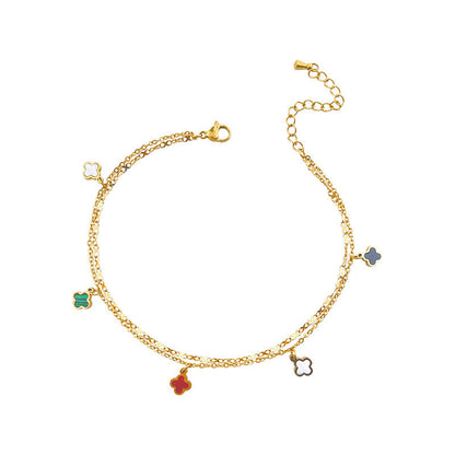 Gelang Titanium Warna-warni Motif Four-leaf Clover • Gaya Korea Kekinian • Anti Karat & Elegan perhiasandirect