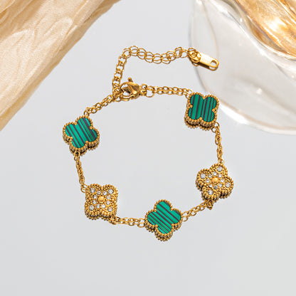 Gelang tangan titanium rantai motif bunga four-leaf clover permata bolak balik Uk 13mm - perhiasandirect