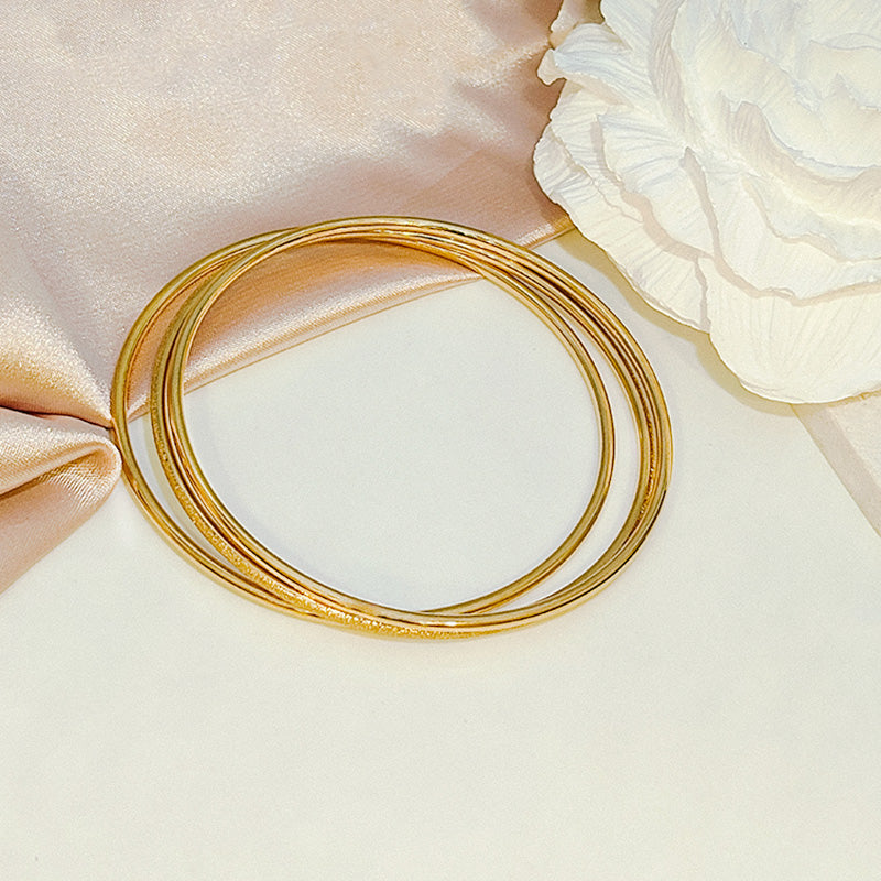 Set Gelang Bangle Emas 3 Pcs untuk Wanita – Perhiasan Stainless Steel Elegan, Hipoalergenik & Anti Luntur - 我的商店