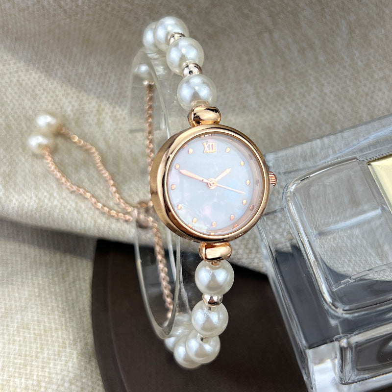 Jam Tangan Kuarsa Wanita – Model Gelang Mutiara, Desain Ceruk Mewah, Dial Kecil & Tali Tarik2