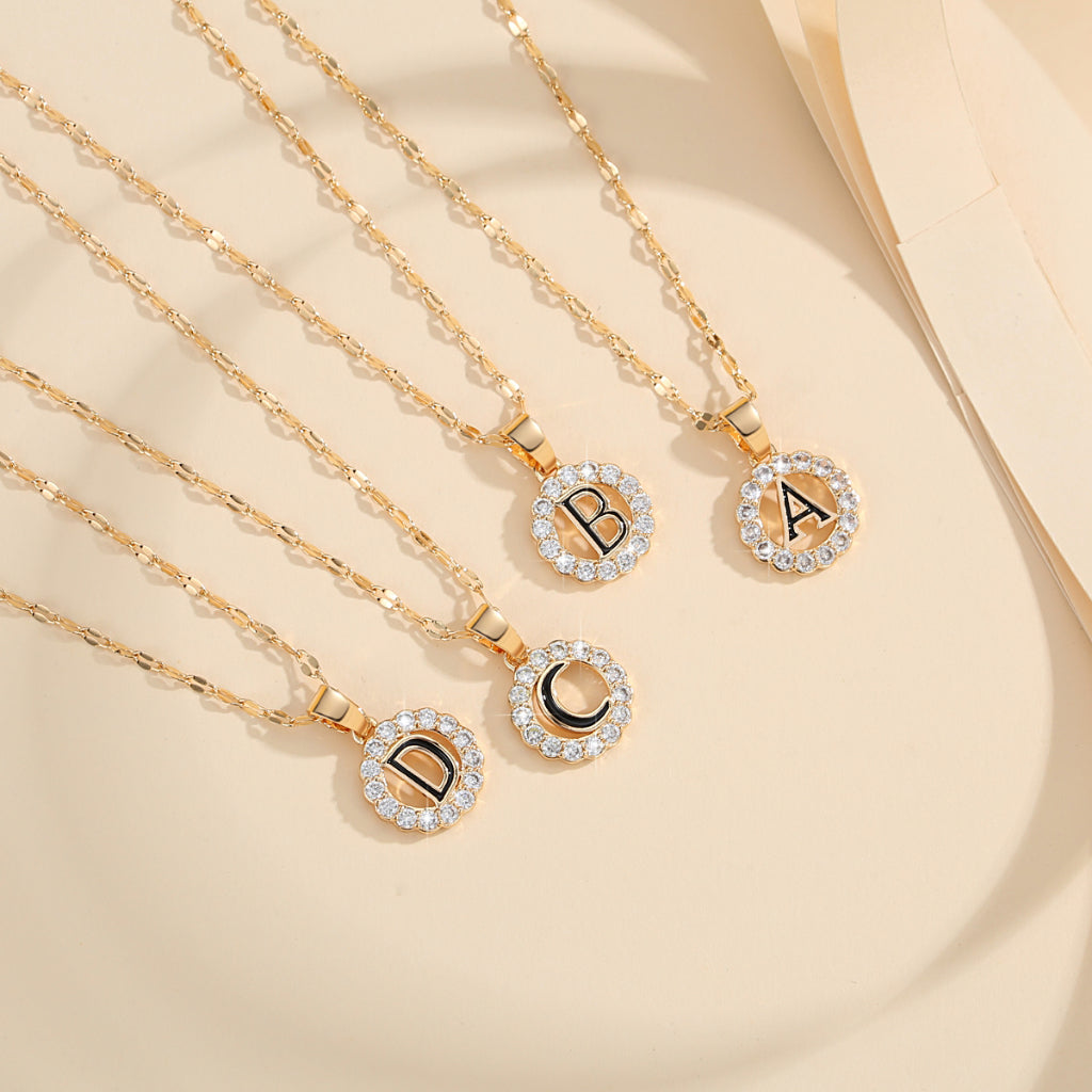 Kalung Alfabet A-Z Liontin Berlian Alfabet Fashion - Kalung Anti Karat Inisial Nama - perhiasandirect12