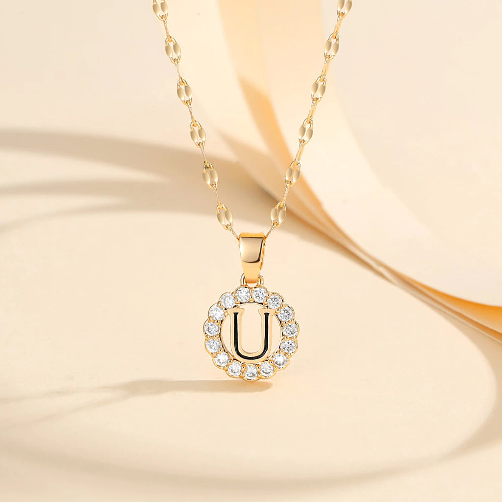 Kalung Alfabet A-Z Liontin Berlian Alfabet Fashion - Kalung Anti Karat Inisial Nama - perhiasandirectU