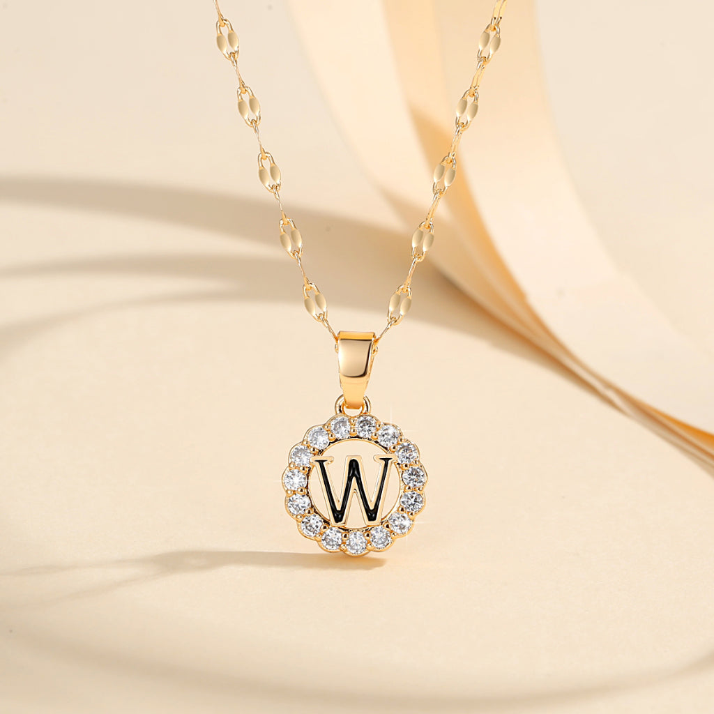 Kalung Alfabet A-Z Liontin Berlian Alfabet Fashion - Kalung Anti Karat Inisial Nama - perhiasandirectW