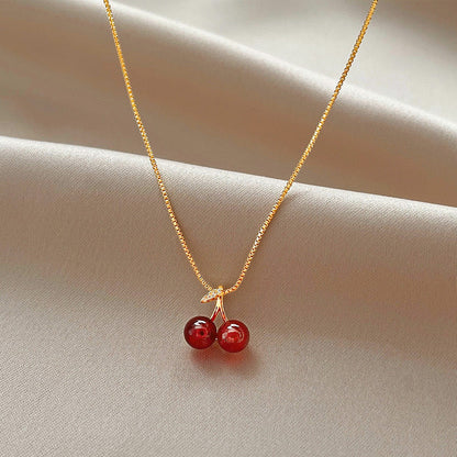 Kalung Ceri Merah Wanita – Baja Titanium, Gaya Korea, Rantai Klavikula Ceruk perhiasandirect