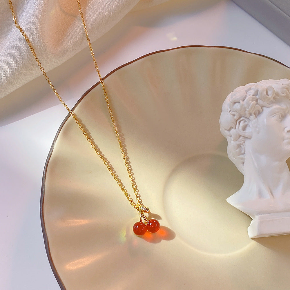Kalung Ceri Merah Wanita – Baja Titanium, Gaya Korea, Rantai Klavikula Ceruk perhiasandirect