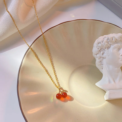 Kalung Ceri Merah Wanita – Baja Titanium, Gaya Korea, Rantai Klavikula Ceruk perhiasandirect