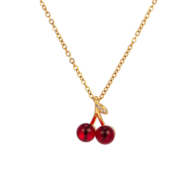 Kalung Ceri Merah Wanita – Baja Titanium, Gaya Korea, Rantai Klavikula Ceruk perhiasandirect