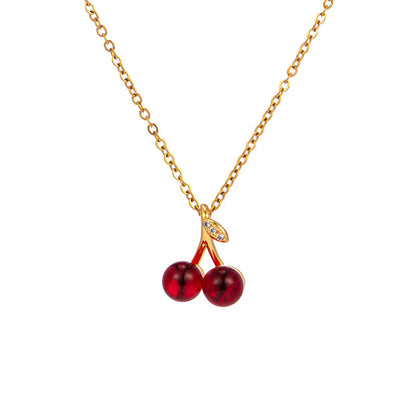 Kalung Ceri Merah Wanita – Baja Titanium, Gaya Korea, Rantai Klavikula Ceruk perhiasandirect