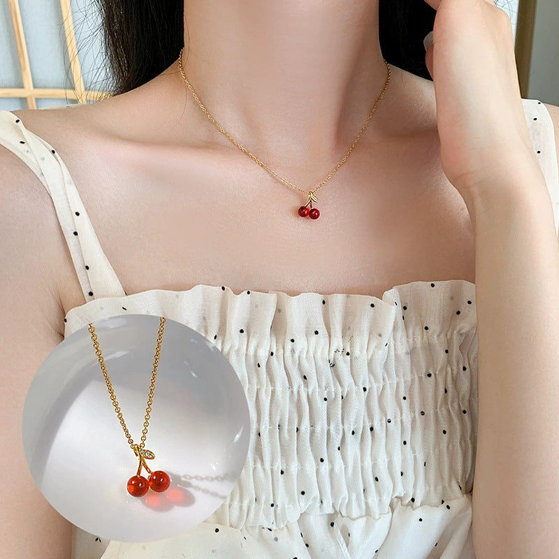 Kalung Ceri Wanita – Titanium Anti Karat & Anti Pudar, Gaya Fashion Korea Manis perhiasandirect