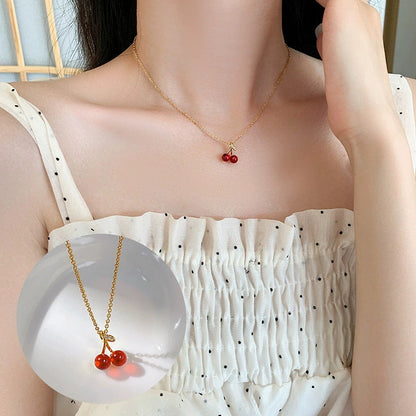 Kalung Ceri Wanita – Titanium Anti Karat & Anti Pudar, Gaya Fashion Korea Manis perhiasandirect
